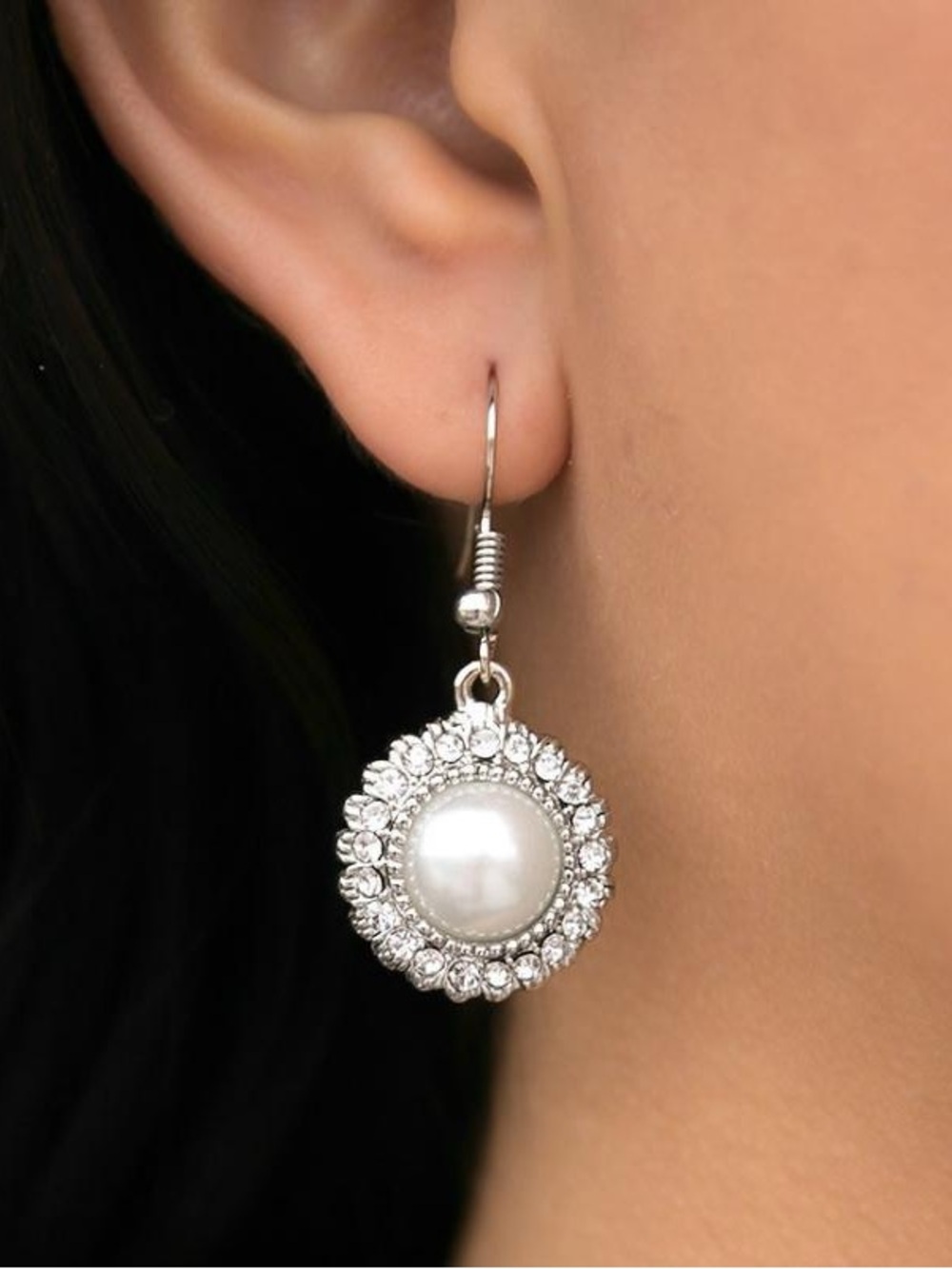 Lustrous Pearl & Crystal Drop Earrings - Silver